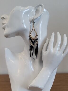 3/$30 Gold and Black Fringe Teardrop Earrings - Women Jewelry
